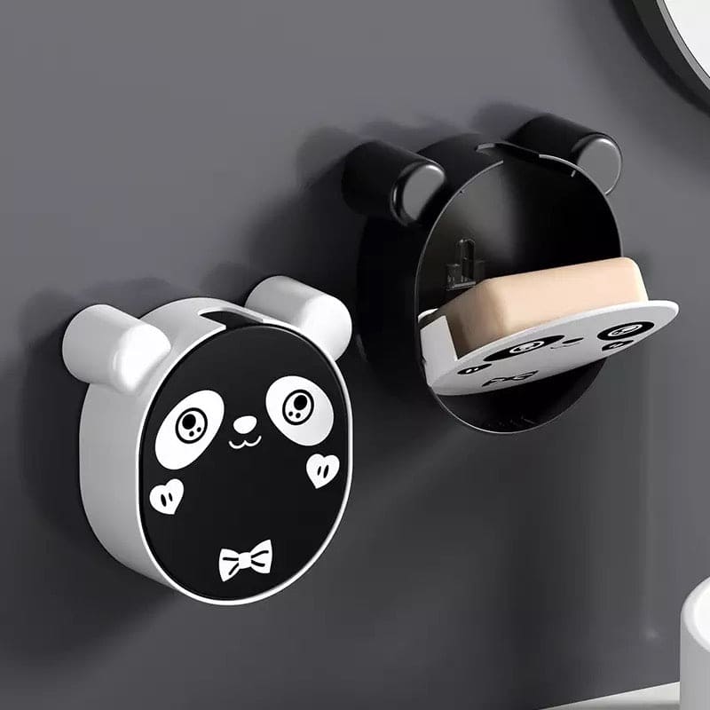 Cute Panda Wall Mounted Soap Box With Lid, Punch Free Double Layer Drain Soap Rack, Washbasin Soap Storage Box, Flip Cover Handmade Soap Shelf, Creative Soap Holder For Shower, Multifunctional Flip Top Drain Soap Dish Cute Panda Wall Mounted Soap Box With Lid, Punch Free Double Layer Drain Soap Rack, Washbasin Soap Storage Box, Flip Cover Handmade Soap Shelf, Creative Soap Holder For Shower, Multifunctional Flip Top Drain Soap Dish